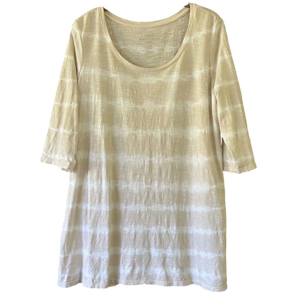 Pure Jill Ballet Sleeve Tunic Womens Large Petite Beige Tie Dye Cotton Slub Top